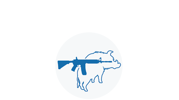 Blue Icon of a Sporting Rifle Displayed Over a Wild Boar
