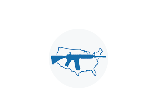 Blue Icon of a Sporting Rifle Over a Map of the United States